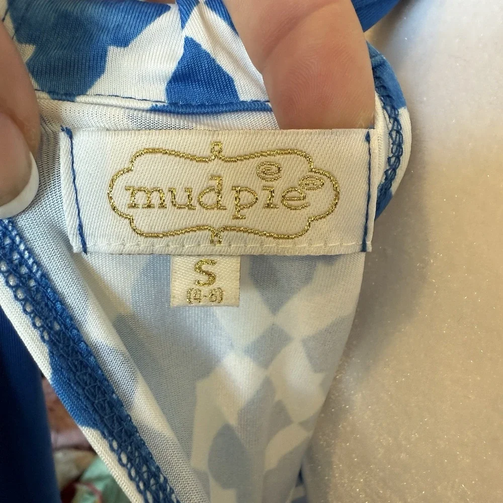 Mud Pie Mini Sun Dress Size S Coastal Scalloped Hem Geometric Beach Yacht - Picture 9 of 12